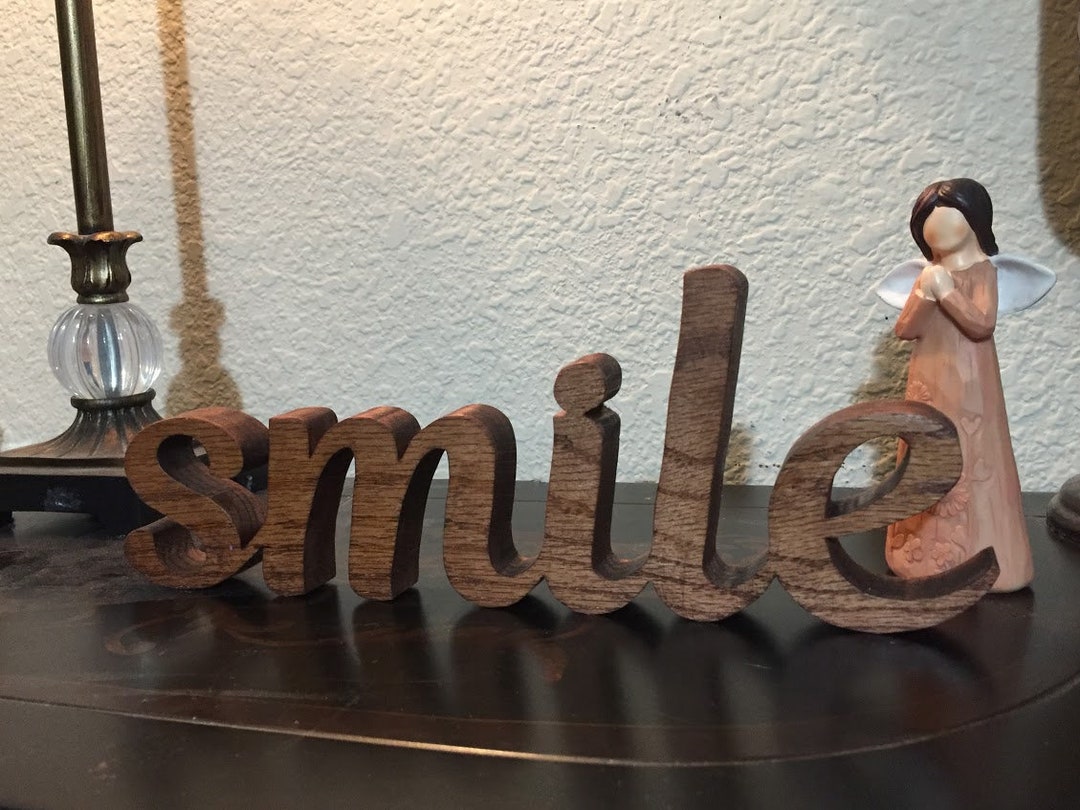 Smile Word Art Shelf Decor Shelf Sitter Ispirational Etsy