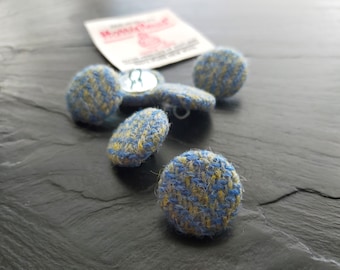 Turquoise blue and green Harris Tweed buttons, hand covered buttons 19mm, 23mm, 25mm or 31mm in packs of 1, 2, 4 or 6