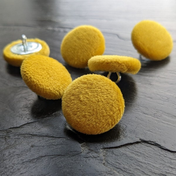 Yellow velvet buttons, hand covered buttons, 14mm, 19mm, 23mm, 25mm or 31mm sets of 1, 2, 4 or 6