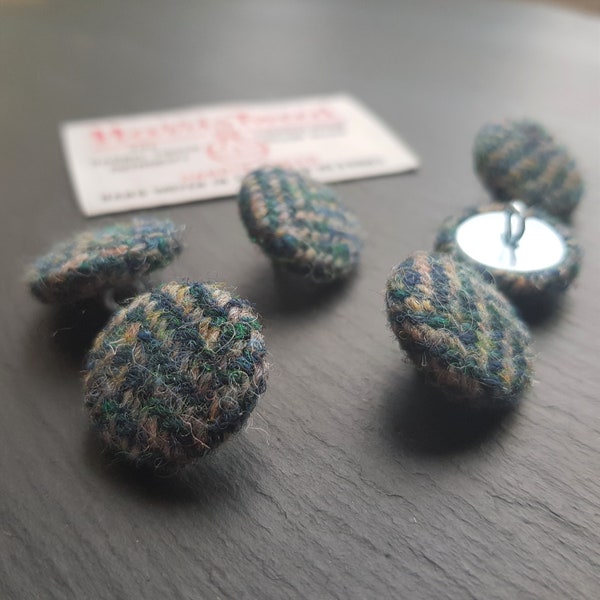 Teal blue/green Harris Tweed buttons, hand covered buttons 19mm, 23mm, 25mm or 31mm sets of 1, 2, 4 or 6