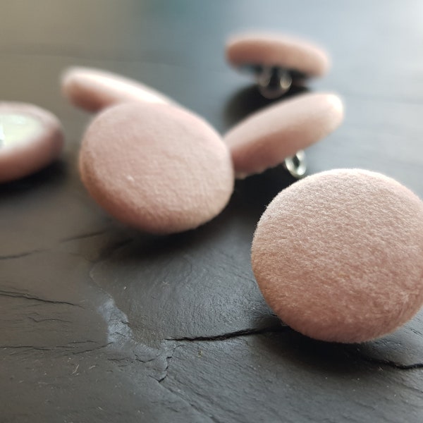 Light Pink velvet hand covered buttons, 14mm, 19mm, 23mm, 25mm or 31mm packs of 1, 2, 4 or 6