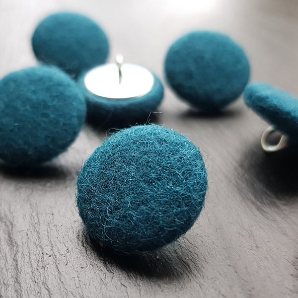Teal blue wool covered buttons, Abraham Moon wool fabric, 19mm, 23mm, 25mm or 31mm button sets of 1, 2, 4 or 6