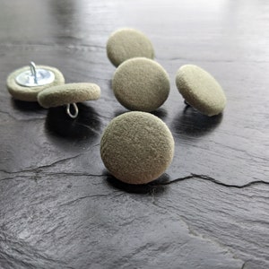 May include: Six round, light green felt furniture pads with a metal screw attachment on the bottom.
