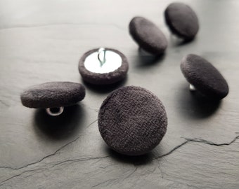 Black velvet buttons, hand covered buttons, 14mm, 19mm, 23mm, 25mm or 31mm sets of 1, 2, 4 or 6