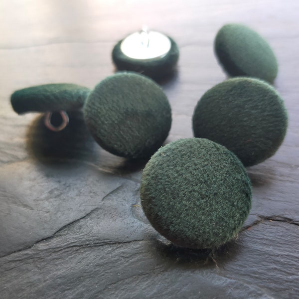 Forest green velvet buttons, hand covered buttons, 14mm, 19mm, 23mm, 25mm or 31mm sets of 2, 4, 6 or single