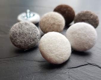 100% Wool Felt Buttons Hand Covered in Natural Colours 25mm Metal Shank Buttons 85 colours