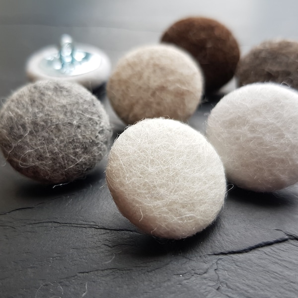 100% Wool Felt Buttons Hand Covered in Natural Colours 31mm Metal Shank Buttons 85 colours