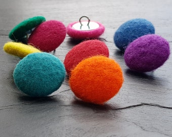 Felt hand covered 19mm buttons, fabric covered round metal shank buttons in various colours