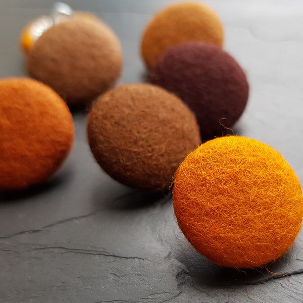 Brown & Orange Felt Buttons 100% Wool Hand Covered 25mm Metal Shank Buttons 80+ colours