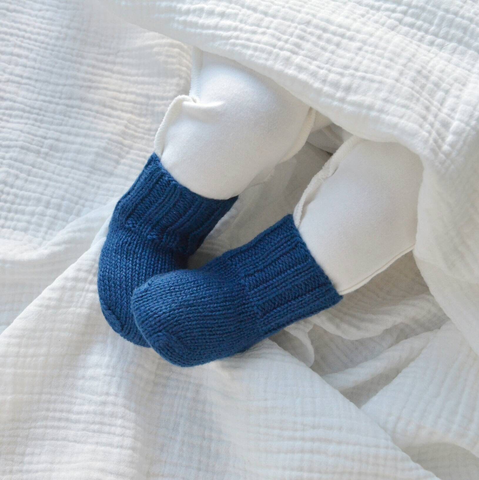 Blue knitted wool socks for 03 36 69 months old baby boy Etsy