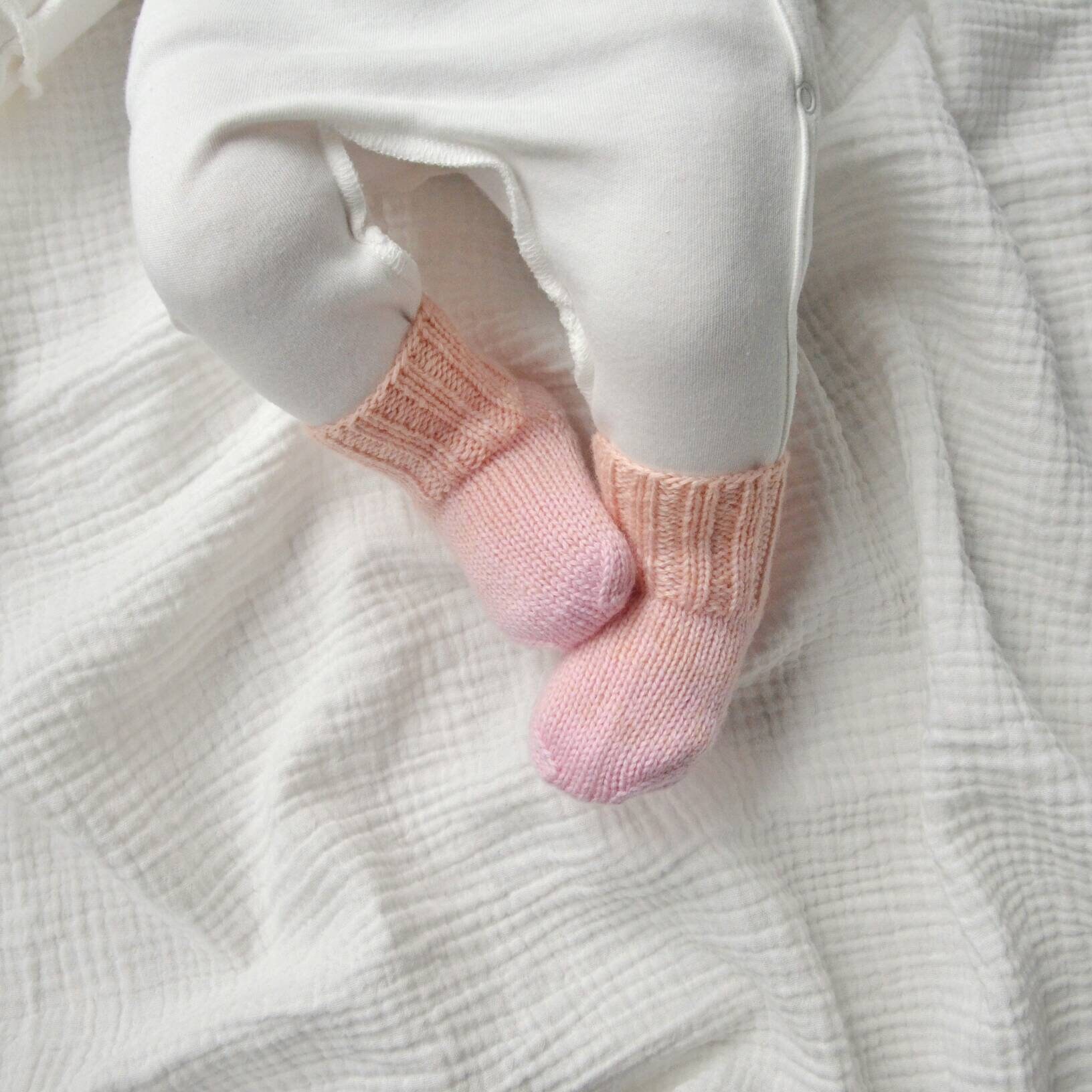 Pink peach knitted soft Merino wool baby socks for newborn Etsy