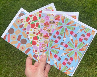 Food Themed Greeting Cards | Blank Patterned Celebration Cards