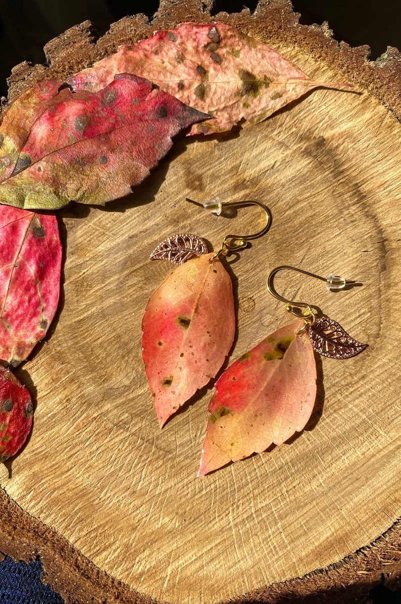 Leaf Earrings Resin Art Nature Jewelry