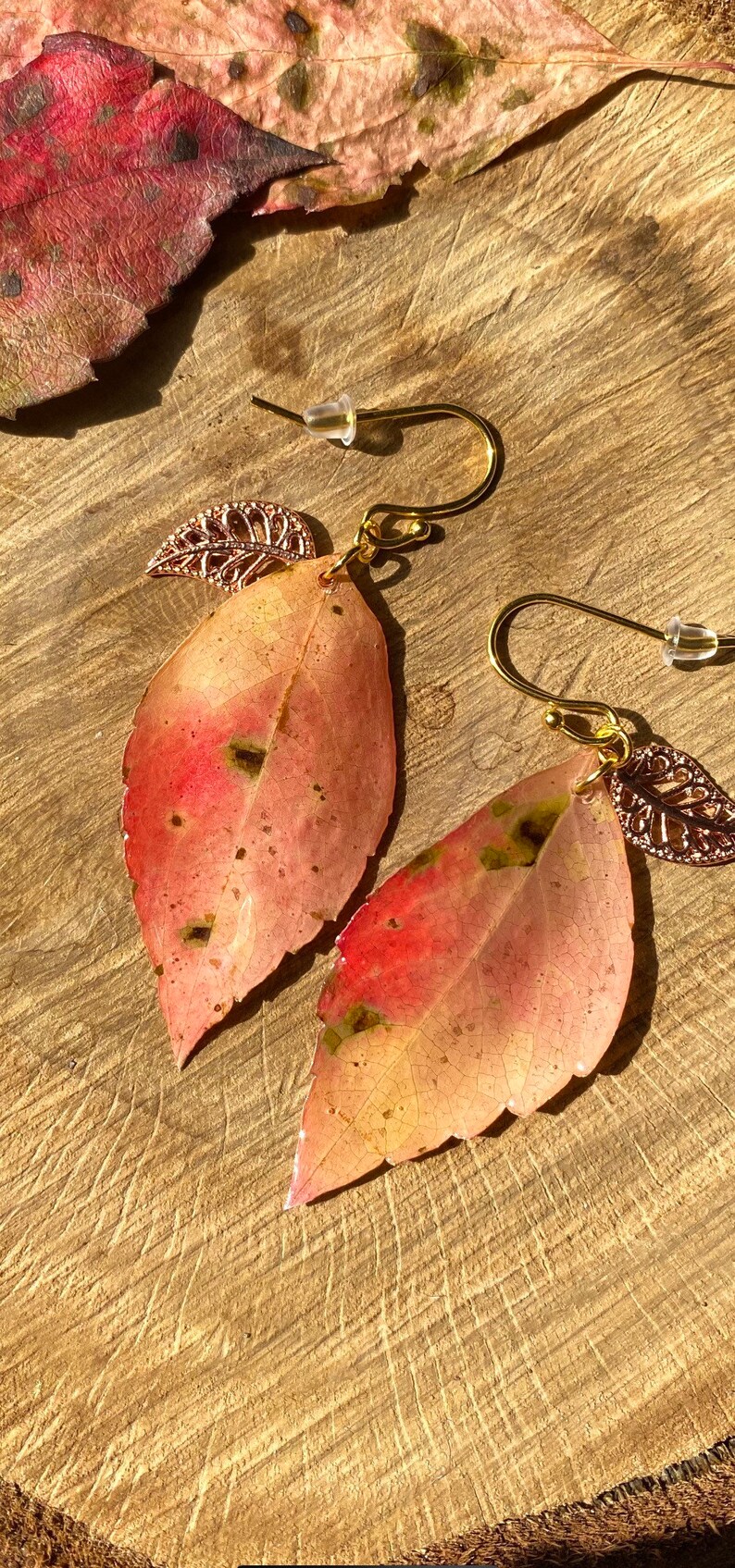 Leaf Earrings Resin Art Nature Jewelry