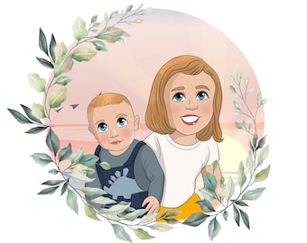 Portrait from Photo, Cartoon Portrait, Photo illustration, Mother's Day Gift, Personalised Portrait, Family gift, Family portrait.