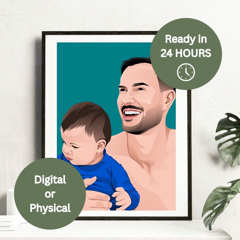 Father's Day Portrait, Family Portrait, Father's Day Gift, Father's Birthday Gift, Custom Illustration, Personalised Portrait. image 1