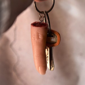 Severed finger keychain, Realistic silicone finger keyring, Halloween gift image 4