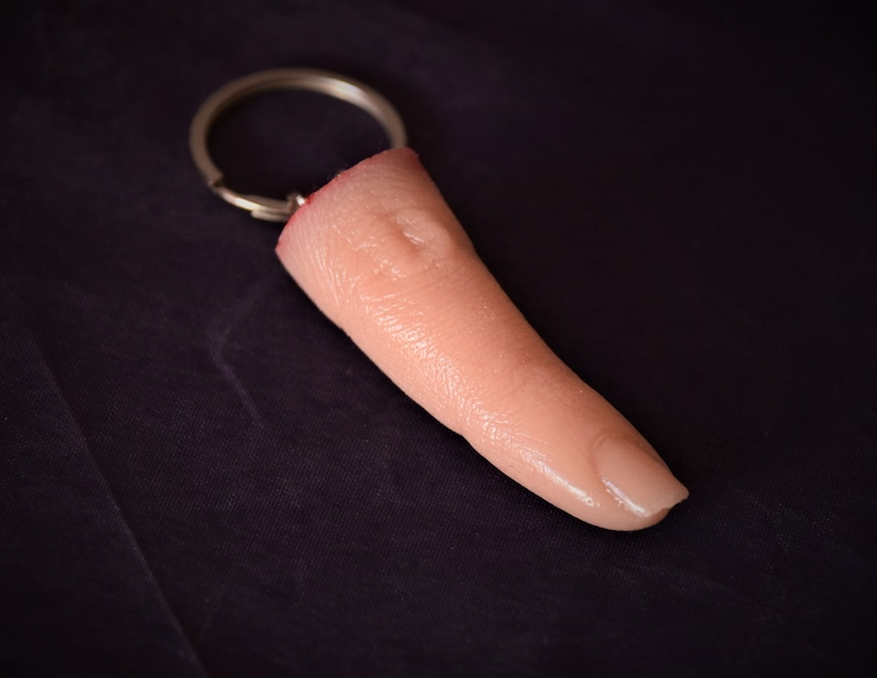 Severed finger keychain, Realistic silicone finger keyring, Halloween gift image 1