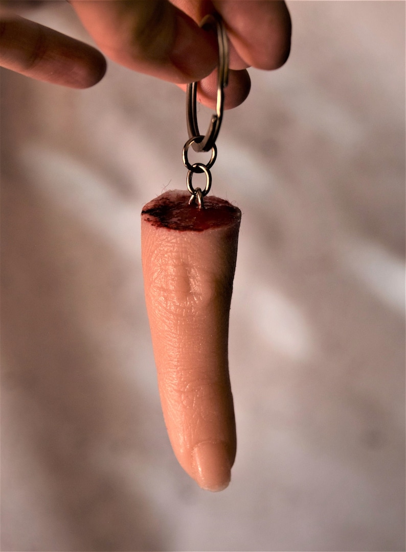 Severed finger keychain, Realistic silicone finger keyring, Halloween gift image 5