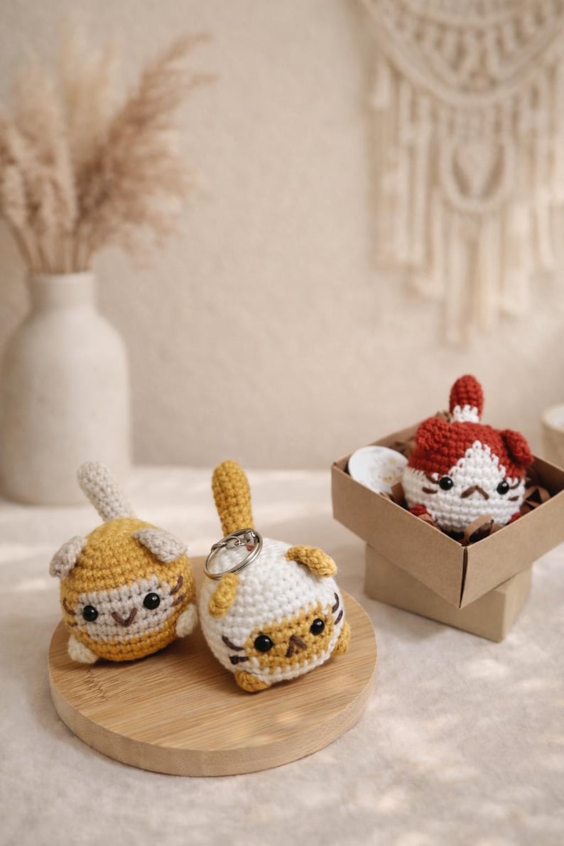 Handmade Crochet Cat Keychain | Amigurumi Kitty Bag Charm, Kawaii ...