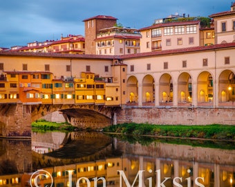 Florence Ponte Vecchio Bridge Sunset Reflection Art Print