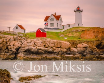 Nubble Lighthouse Sunrise Print, York Maine, Coastal New England