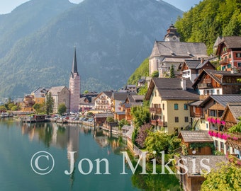 Hallstatt Austria Print, Alpine Lake Town Photography