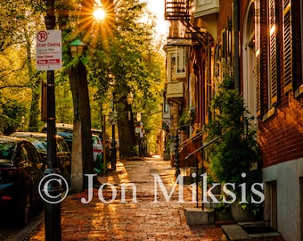Boston Beacon Hill Print, Golden Hour, Brick Buildings
