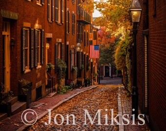 Acorn Street Boston Print, Autumn in Beacon Hill