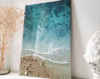 Arte em resina 3D de recife de coral: decoração de parede com paisagem marinha e oceano (60 x 40 cm)