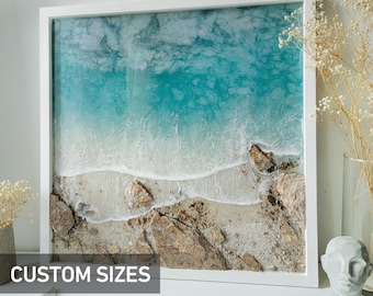 Arte de resina de olas oceánicas 3D: pintura de paisaje marino grande, decoración de pared a medida