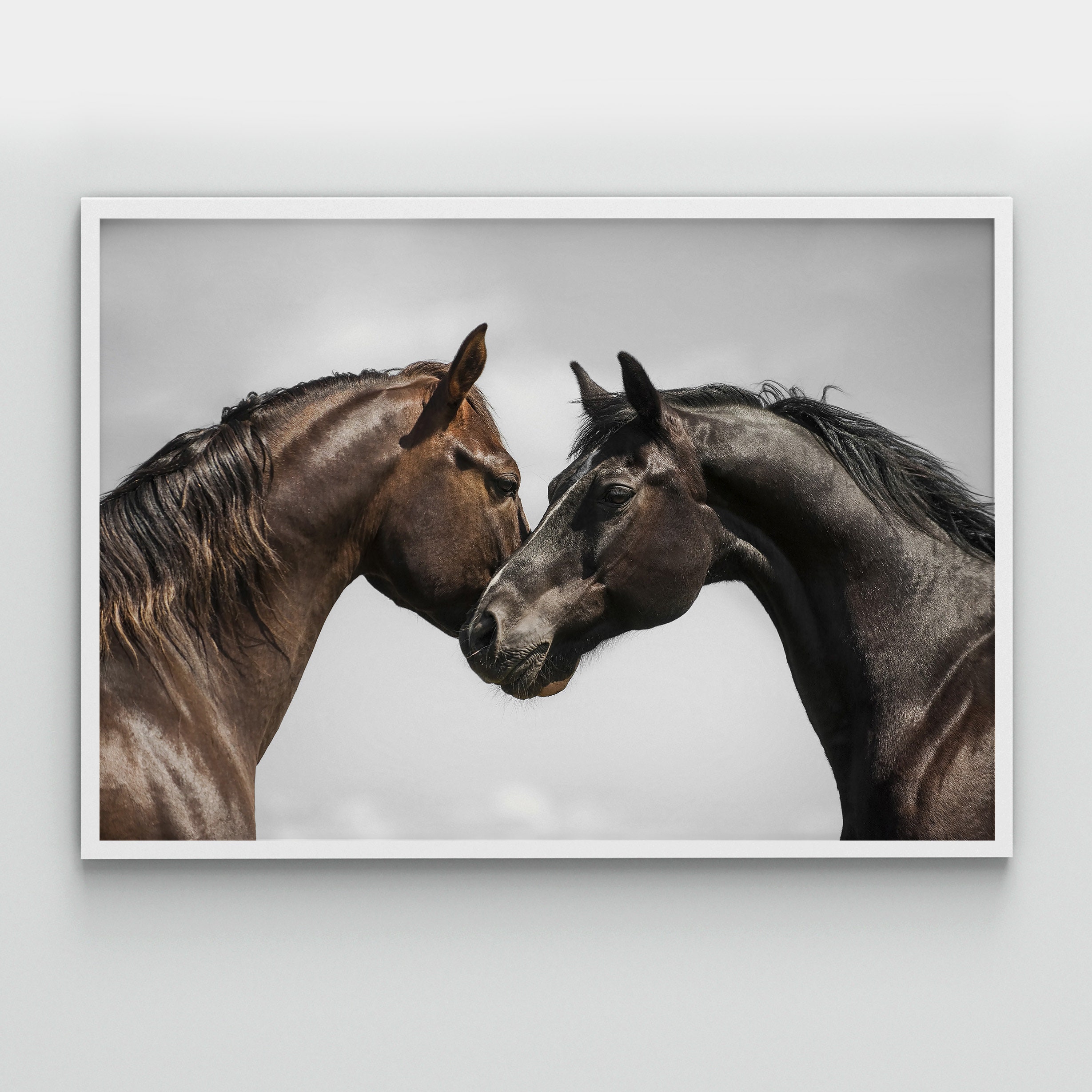 Printable wall art. Large Horse Print. A pair of horses in love wall art. Two Horses Wall Art. Digital Download. Minimalist Animal Wall Art