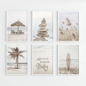 Boho Gallery Wall Set of 6 Digital Prints,  Neutral Minimalist Beach Posters