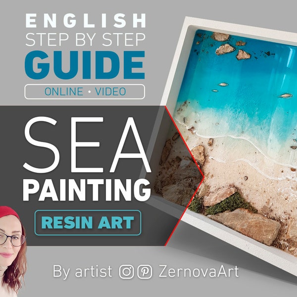 English online resin art guide, epoxy ocean tutorial, resin techniques, resin art sea class, learn resin painting, video lesson, course