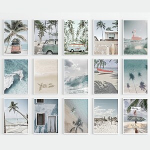 Summer Beach Vibe-kunstprints: retrobus, palmbomen (digitale download)