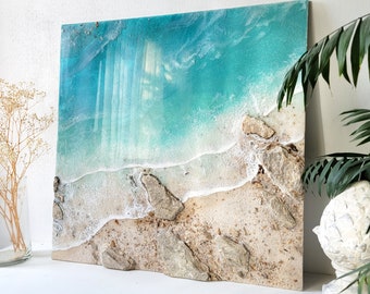 BIG 3d sea art. Ocean shore resin art. Seascape beach painting. Wave wall decor