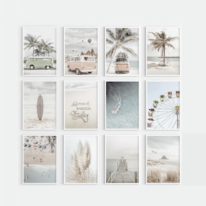 Strandmuurkunstset: retro VW-bus, kustdecor (digitale download)