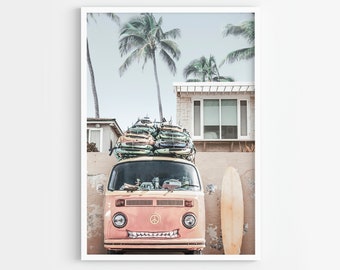 Retro Bus Surfboard Print: Summer Beach Travel Poster (Digital Download)