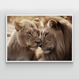 Printable wall art. Large lion Print. A pair of lions in love wall art. Lion & Lioness Couple Set of 2 Prints Download. Digital Download