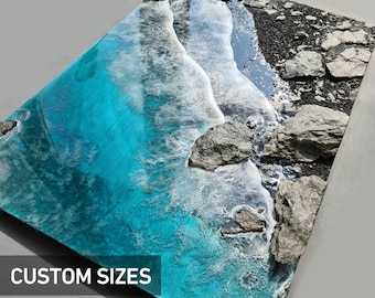 Oceanische ontsnapping. Aangepaste formaten muurkunst. Op bestelling gemaakt. 3D-zeegezichtschildering.  Grote oceaangolfkunsthars. Grote wanddecoratie.