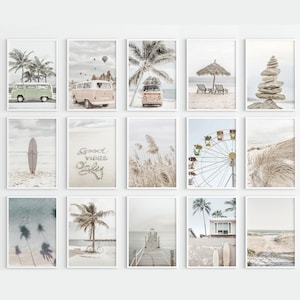 Neutrale strandgalerijwandset: minimalistische kustprints (digitale download)