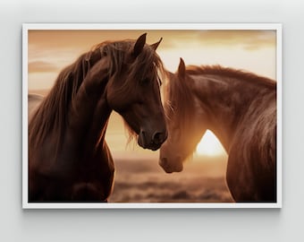 Printable wall art. Large horse Print. A pair of horses in love wall art. Couple of horses Digital Download