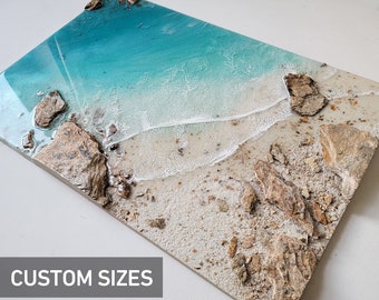 Rustig surfen. Aangepaste formaten muurkunst. Op bestelling gemaakt. 3D-zeegezichtschildering.  Grote oceaangolfkunsthars. Grote wanddecoratie.