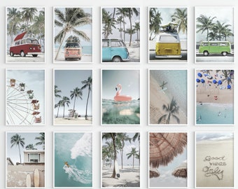 Summer Beach Vibe Art Prints: Retro Bus, Palm Trees (Digital Download)