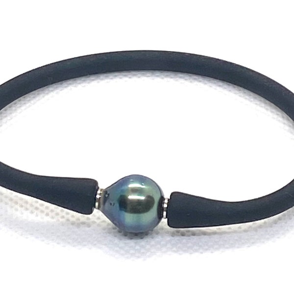 Bracelet perle de Tahiti noir unisexe longueur 19,5 cm