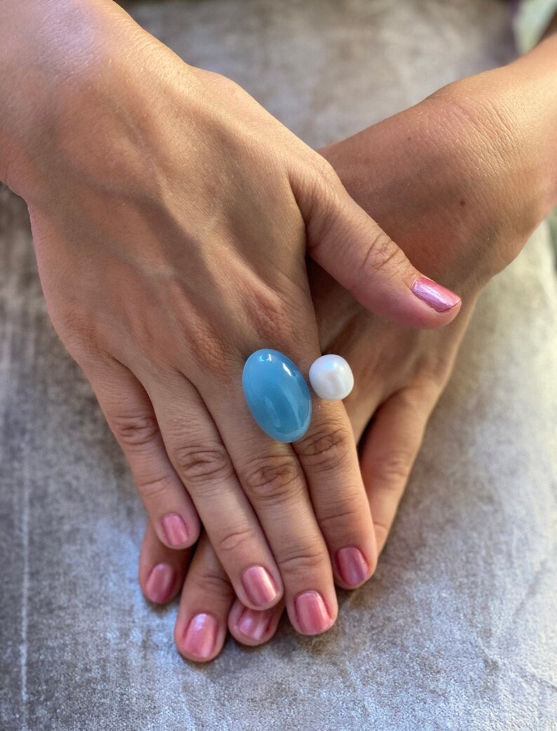 Aquamarine Pearl Statement Ring