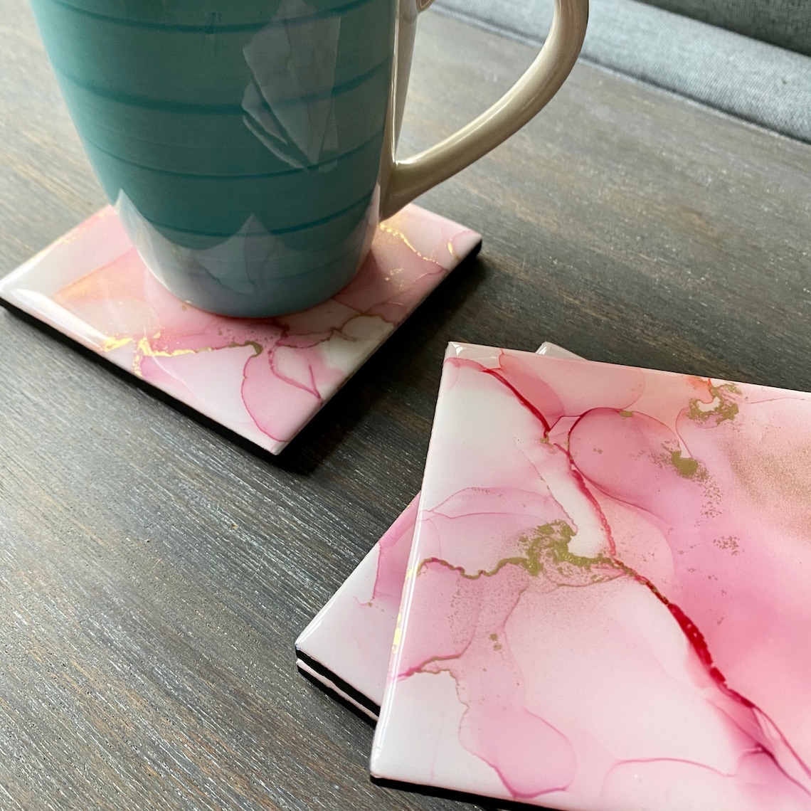 PINK GOLD COASTERS Handmade Ceramics  Coffee Coasters  image 0