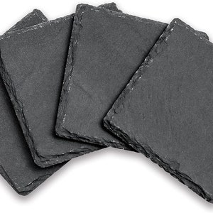 Custom Laser Engraved Slate Coasters 4 round or square Set of 4 Any Text or Silhouette Image 画像 2