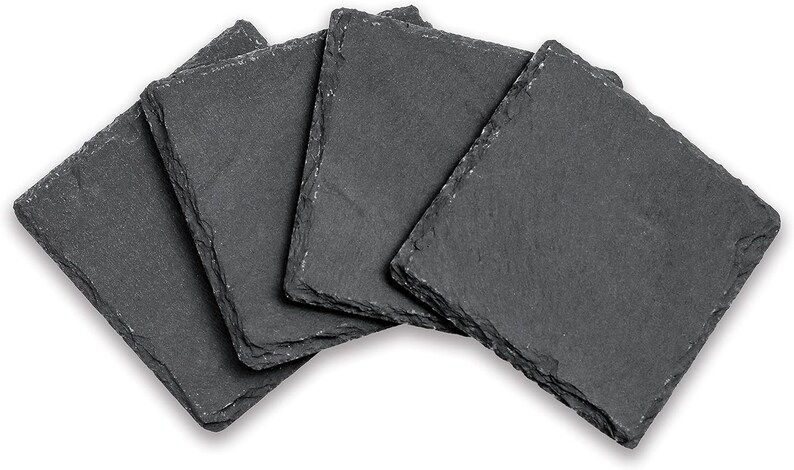 Custom Laser Engraved Slate Coasters 4 round or square Set of 4 Any Text or Silhouette Image 画像 2