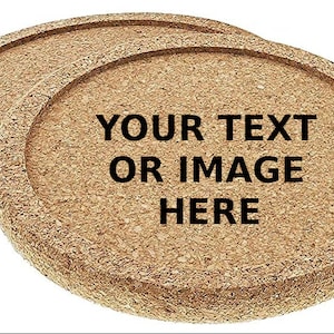 Custom Laser Engraved Cork Coasters 4” round with round edge or with a raised lip - Set of 4 - Any Text or Silhouette Image